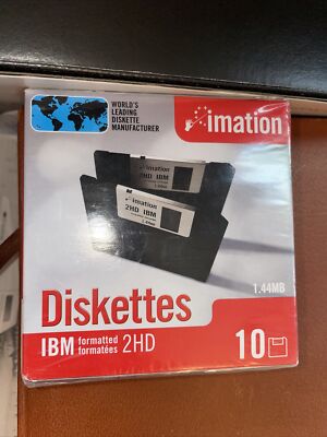 Imation 3.5'' Floppy Disks Diskettes 10 Pack IBM Formatted 1.44MB 2HD Sealed