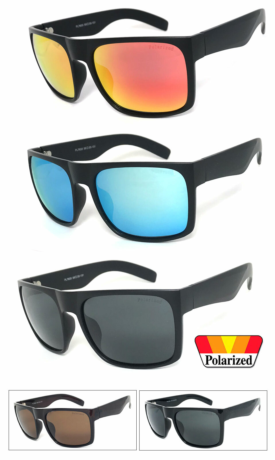 Polarized Vintage Retro Large Big Square Frame Sunglasses 
