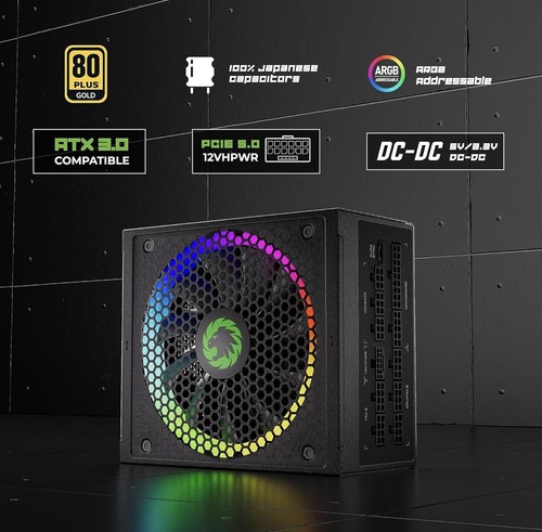 Game Max RGB Power Supply Unit 750W 80 Plus Gold Black Modular Gaming PSU - Photo 2/12