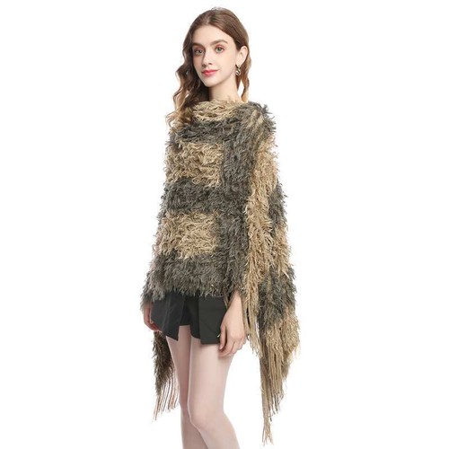 Women Faux Fur Cape Cloak Fluffy Shawl Pullover Tassel Poncho Wrap Warm Top - Picture 3 of 13