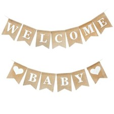 Welcome Baby Burlap Banner Flags Announcement Sign Baby Arrival Banners