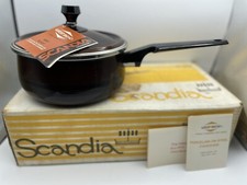 West Bend Scandia  Cookware 2½qt Pot Brown Enamel Black Stripe NEW #5232 - Vtg.