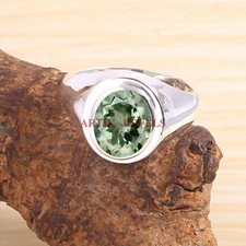 Natural Green Amethyst Gemstone with 925 Sterling Silver Ring for Men's #5772