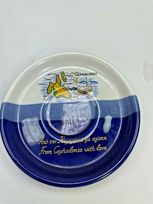 Vintage Cephalonia Maps and Landmarks Souvenir Plate Andrew 5'' Design Greece C21