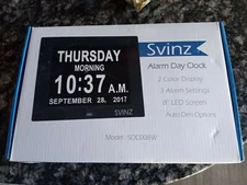 SVINZ SDC008W ALARM DAY CLOCK OPEN BOX AS IS NO RETURNS