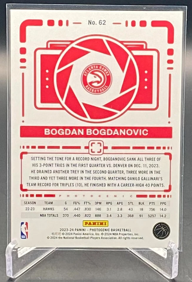 2023-24 Panini Photogenic Bogdan Bogdanovic #62 Hawks Clippers FREE SHIPPING - Image 2 of 3