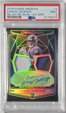 2018 Panini Obsidian Lamar Jackson Rookie Jersey Ink Electric Etch Grn /25 PSA 9