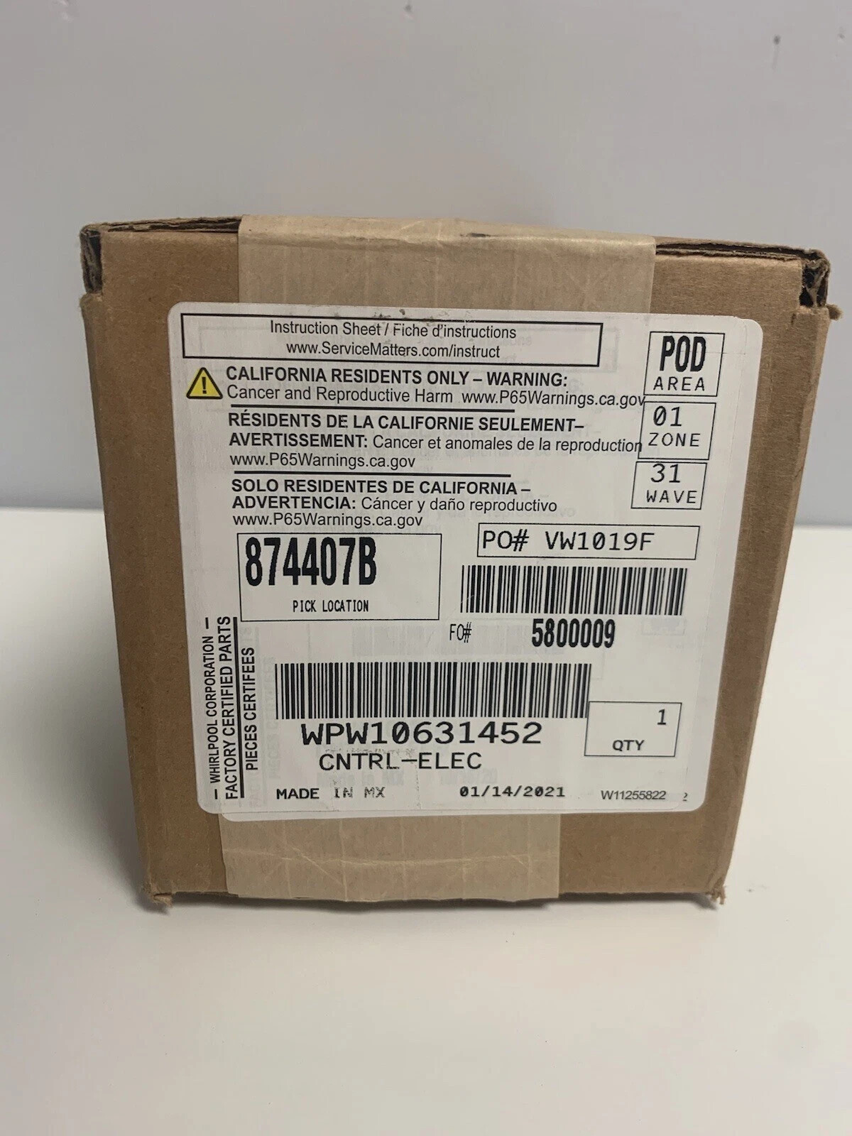 Whirlpool WPW10631452 Genuine OEM User Interface Control Board