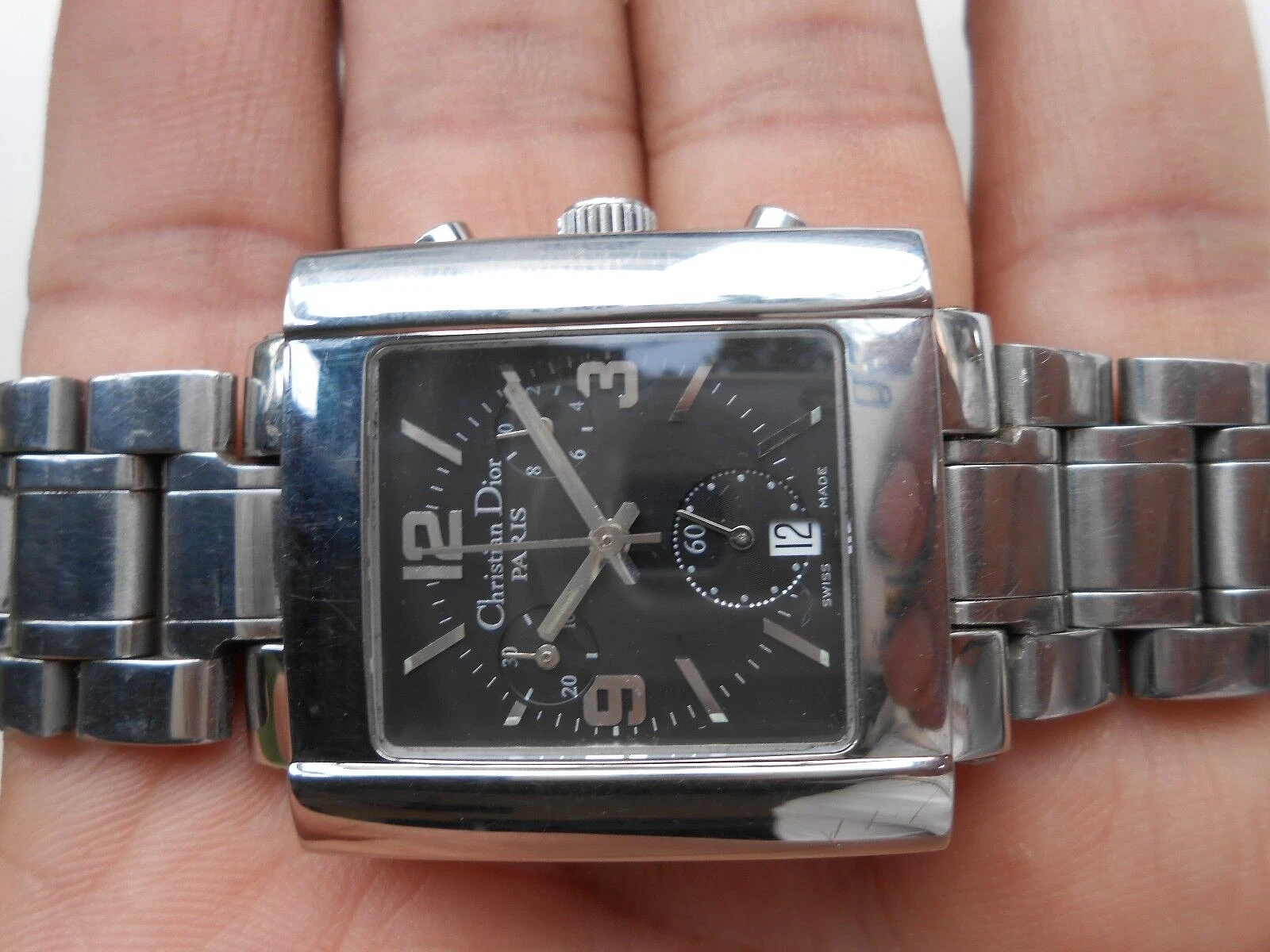MONTRE CHRONOGRAPHE HOMME RARE SUISSE CHRISTIAN DIOR PARIS D81 100 CADRAN NOIR CARRÉ