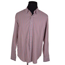 Robert Graham Mens Shirt Large Red Blue Check 100 Cotton