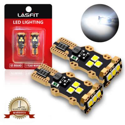 Pair LASFIT 921 912 T15 W16W LED Backup Reverse Light 1400LM Super Bright White