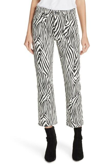 $225 NWT New product! New type FRAME Le High Straight Zebra Noir Jeans Crop Multi bl Year-end gift