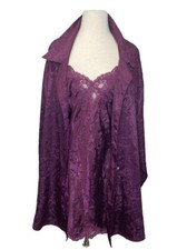 Victorias Secret Gold Label Robe Chemise Set Purple Damask Medium Large Lace