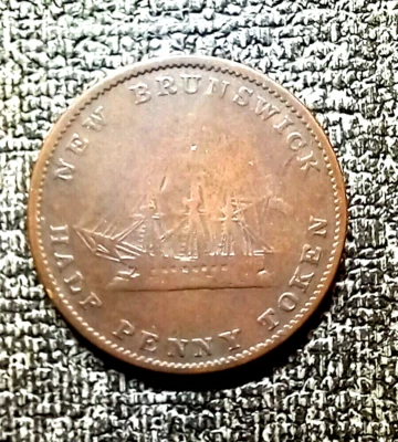 New Brunswick 1/2 Penny Token 1843, rare, great collector's coin - Bild 1 von 2