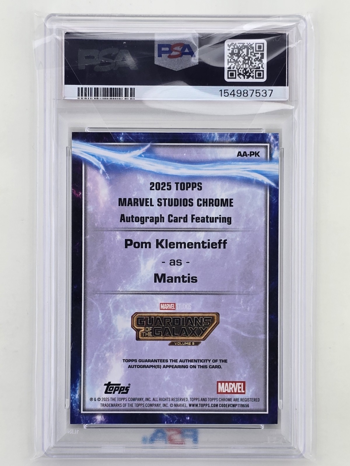 Pom Klementieff as Mantis 2025 Topps Chrome Marvel Studios Auto PSA 10 view 2