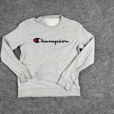 Champion Sweatshirt Mens Size M Gray Script Logo Crew Neck Pullover Casual Sport