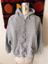 Vintage 60s 70s Faded Gray Boxy Blank Raglan Zip Hoodie Grunge Classic Blank
