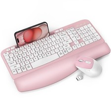 Wireless Keyboard and Mouse Combo, Wave Keys Full-Sized Ergonomic Keyboard wi...