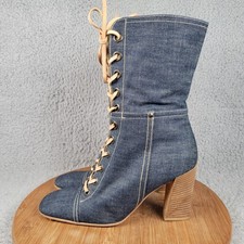Botas vaqueras azules altas con cremallera lateral tacón Miu Miu vintage talla EU 37 US 7