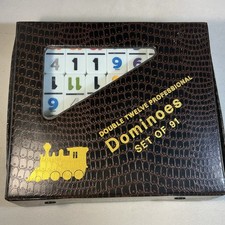 VINTAGE Set of 91 Professional Double Twelve 12 Dominoes in Vinyl Case USED