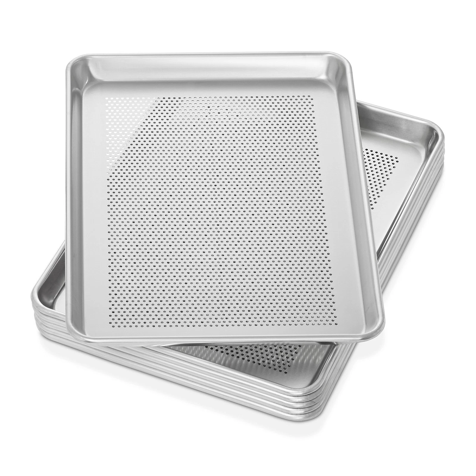 Commercial Grade Half Sheet Perforated Aluminum Baking Pan Trays 13x18 - 6 Pans