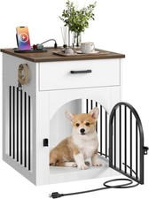 Dog Crate Furniture, Wooden Dog House with Charging Station and Storage Drawer,