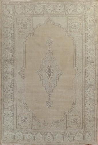 Vintage Wool Beige Area Rug 10x13 Medallion Hand-made Living Room Classic Carpet