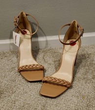 Nine West Women’s Beige Leather Braided Ankle Strap Block Heel Sandals SZ 10 New