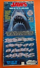 ¡Boleto rascador de lotería masiva usado Jaws 2024 coleccionable! Sin valor adjunto