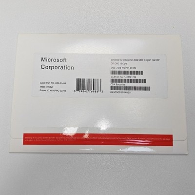 New Factory sealed Microsoft Windows Server 2022 DataCenter 64bit DVD 16 Core