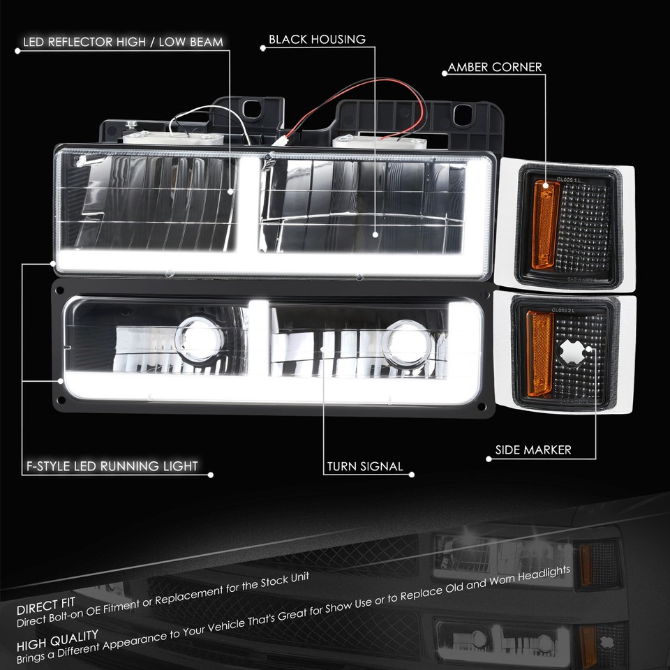[LED DRL Strip] For 94-98 Chevy C10 C/K 1500 Headlight Bumper Corner Lamp Black - Foto 7