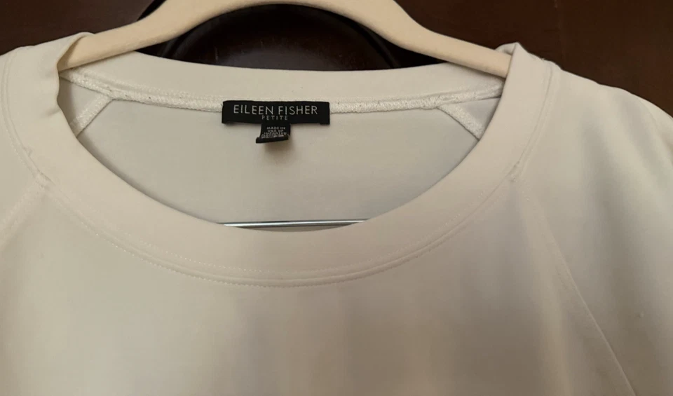 USED Eileen Fisher Ivory Jersey Knit Sweatshirt Style Top Size Petite Large - Image 3 of 4