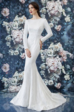 Ivory Long Sleeve Wedding Gown sz 4 Illusion Lace Back Modest Bridal Mermaid