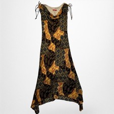 Women’s Vintage Patchwork Cowl Neck Asymmetrical Dress No Tag Fits Like S/M