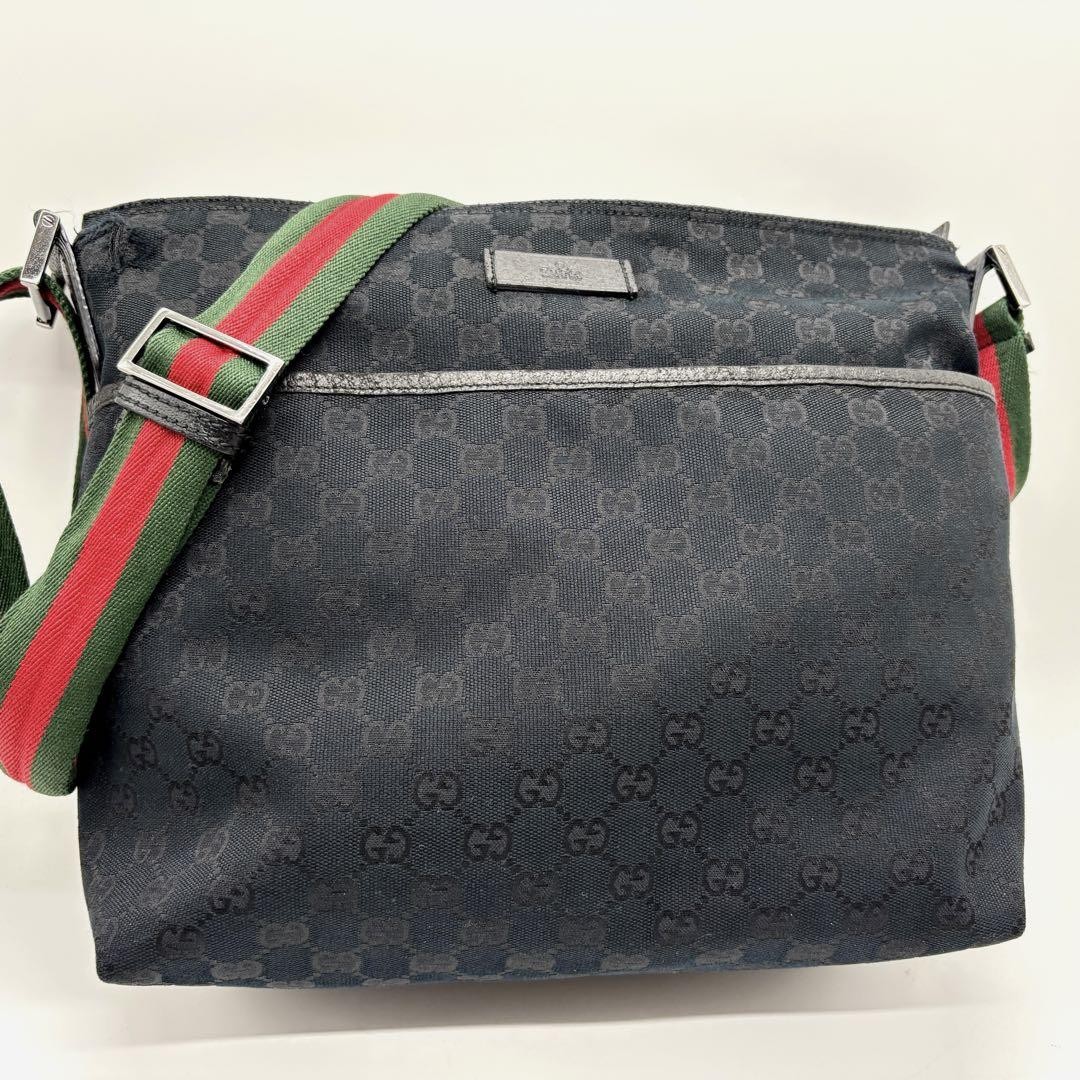 GUCCI GG Sherry Line Shoulder Bag Canvas Black Authentic G08101366