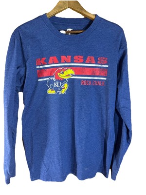 Kansas Rock Chalk, Jayhawk, KU Long Sleeve  Double Sided Tshirt Large Blue
