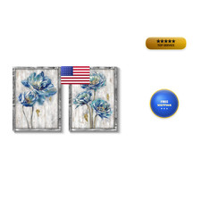 Tar Tar Studio Blue Flower Wooden Artwork Framed Bloom Wall Art Floral Painting