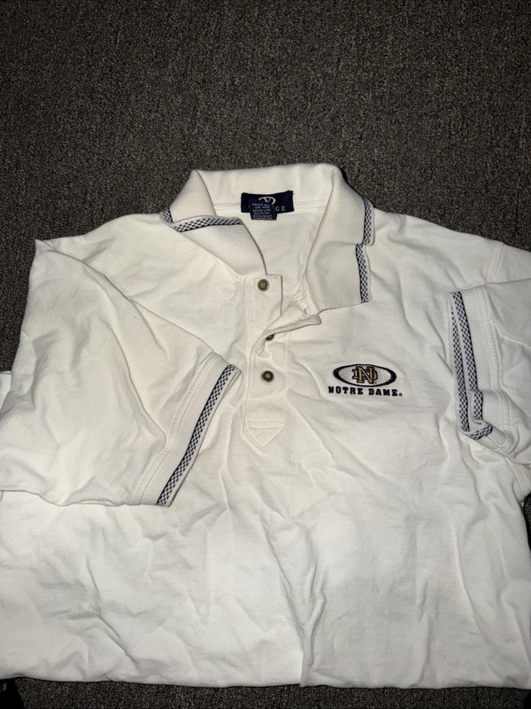 Vantage Notre Dame Fighting Irish Polo Shirt Mens Lg White Cotton USA