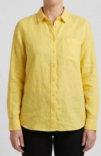 Camicia M&S lino donna UK 14 gialla con bottoni manica lunga leggera estiva