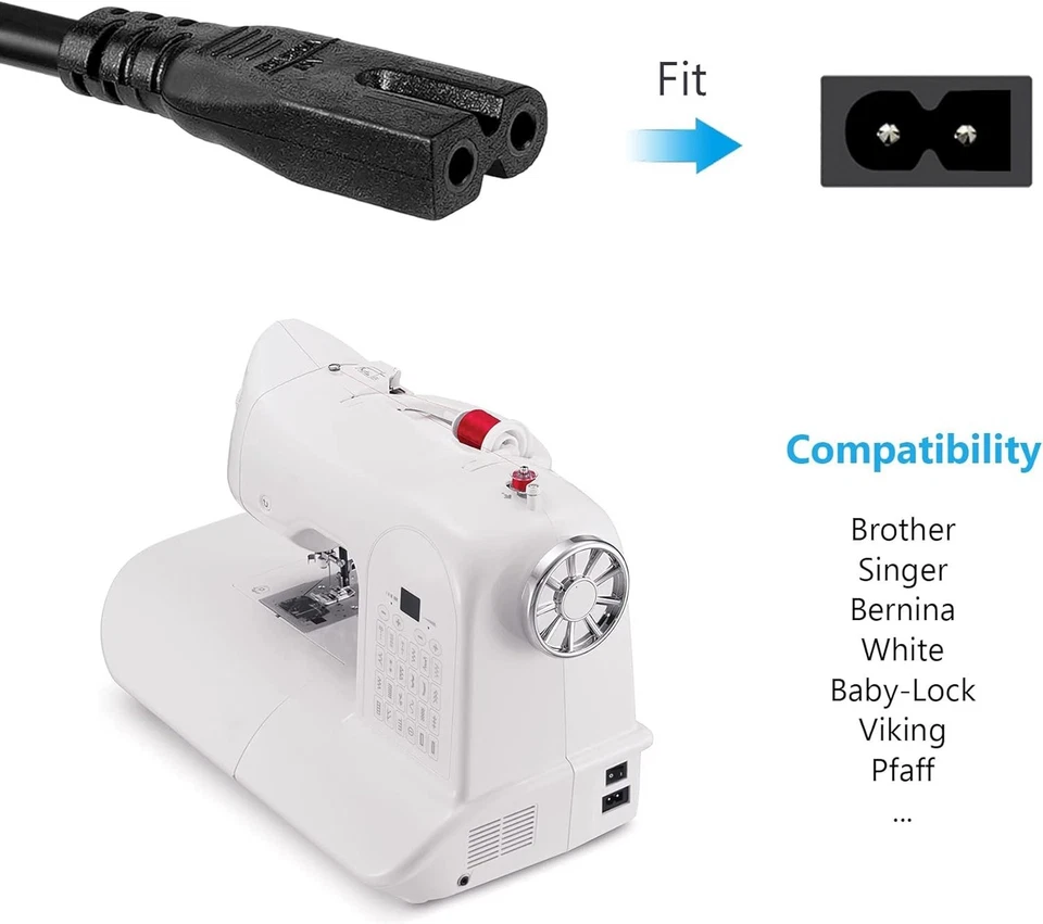 Cable de alimentación de CA de 6 pies para máquinas de coser Brother, Singer, Bernina y Viking Foto 4 de 4