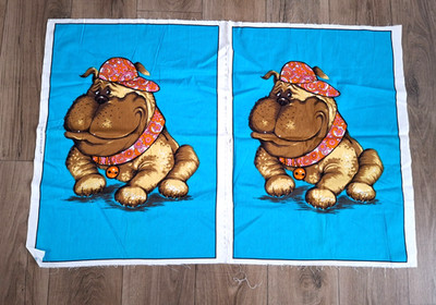 Vintage Panel Time By Wesco Bulldog Dog Cloth Fabric Double Panel