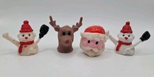 Vintage Star Rubber Finger Puppets 4  Reindeer Snowman Santa
