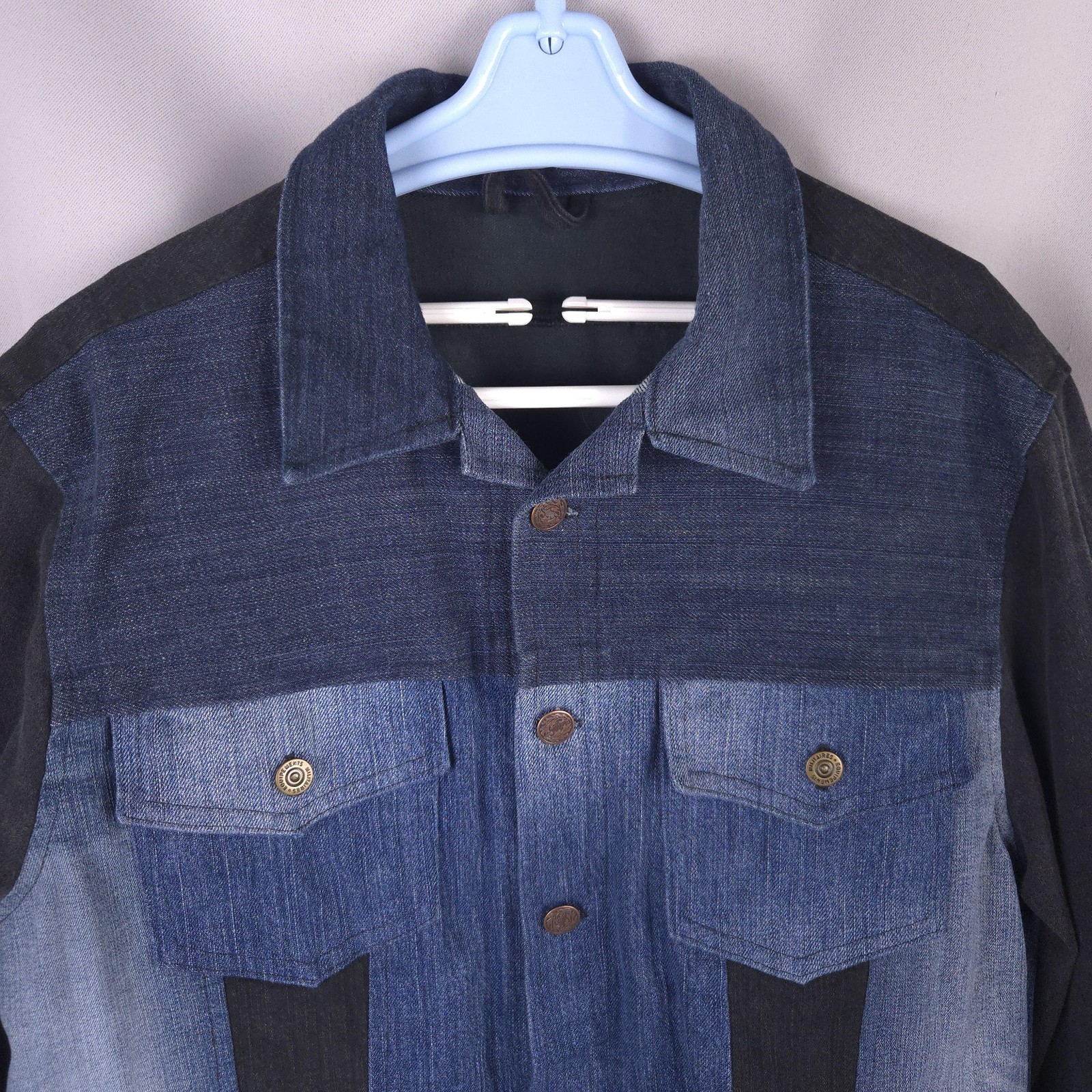 Mens Denim Jacket Medium Blue Patchwork Equipemen… - image 2
