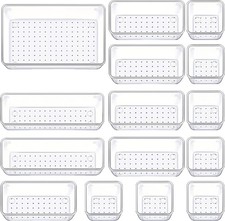 Drawer Organizers Set of 15, 4 Sizes Clear Plastic Drawer Organizers and Storage