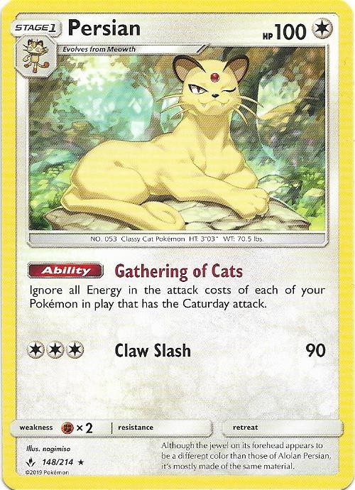 Persian 148/214 Rare Unbroken Bonds Pokemon Near Mint