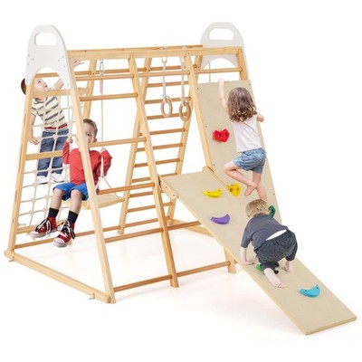 Costway 8-in-1 Jungle Gym Playset, Wooden Climber Play Set w/ Monke