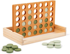 Neutral Wooden Four in a Row Game, Aesthetic Two Player Montessori Travel Board 