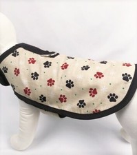 Cream Fleece Lined Paw Prints Dog Harness Clothes Coat