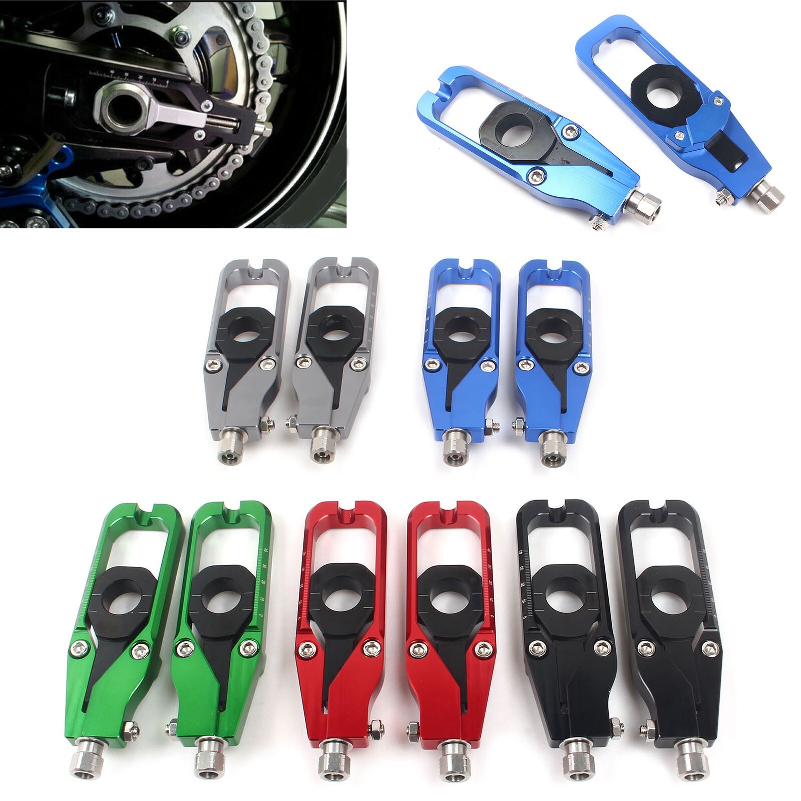 Rear Axle Blocks Chain Adjusters Tensioners For Kawasaki Z900 ZR900 17