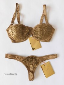 AGENT PROVOCATEUR SOIREE ASTRA SILK BRA 32D & THONG SIZE 2 UK 8 RRP &pound;720 NWT